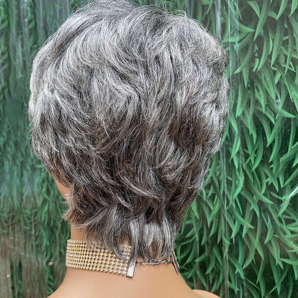 Salt and Pepper Glueless Wigs 100% Human Hair with Bangs for Black Women