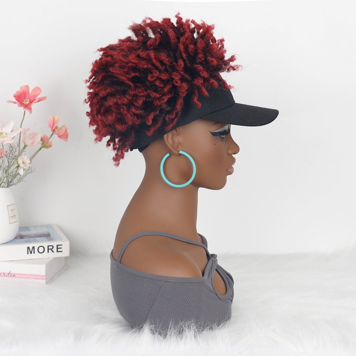 Short Braided Hat Wig Ombre Red Color Dreadlocks Braids Wigs for Black Women