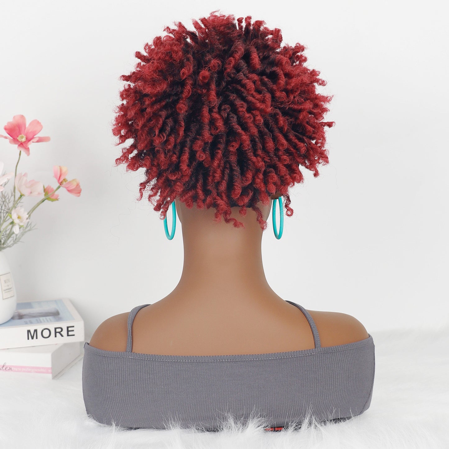 Short Braided Hat Wig Ombre Red Color Dreadlocks Braids Wigs for Black Women