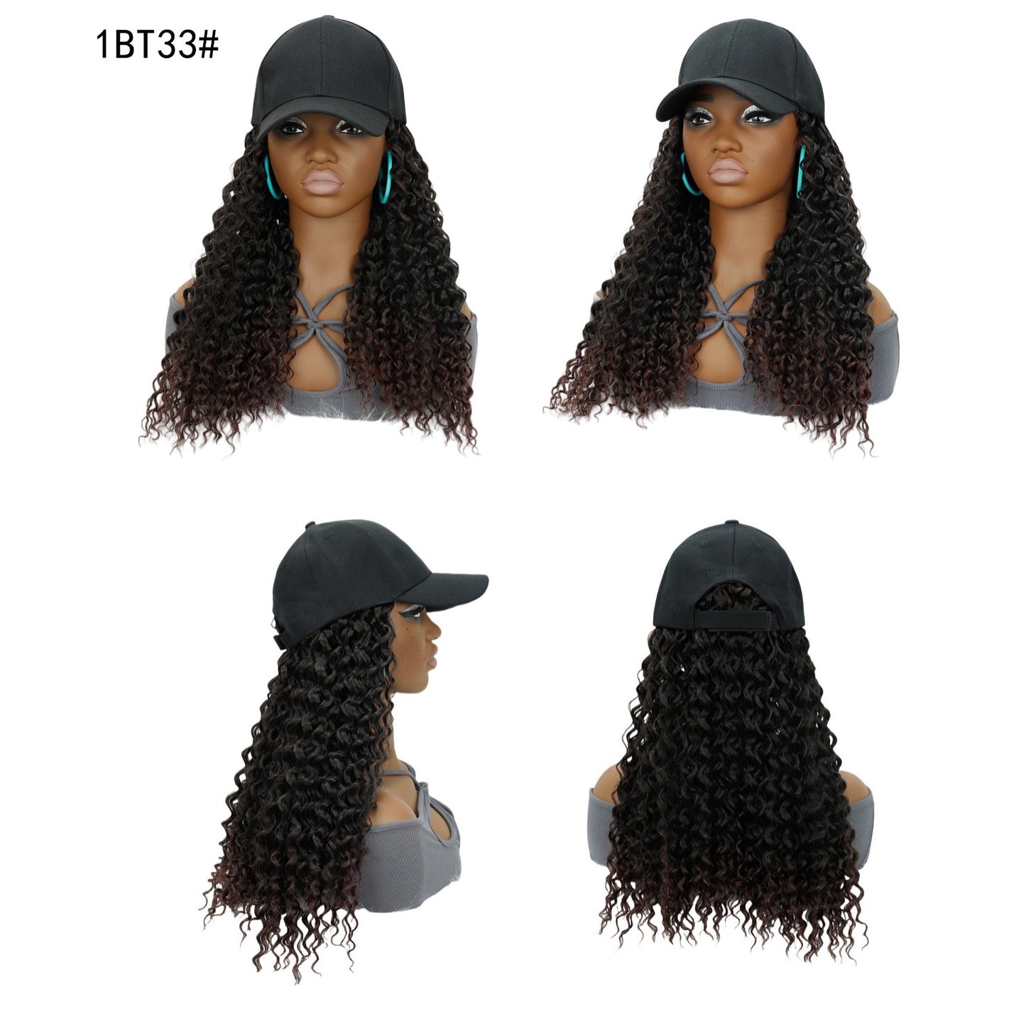 Long Baseball Cap with Curly Hair Attached 18inch Hat Wig for Women