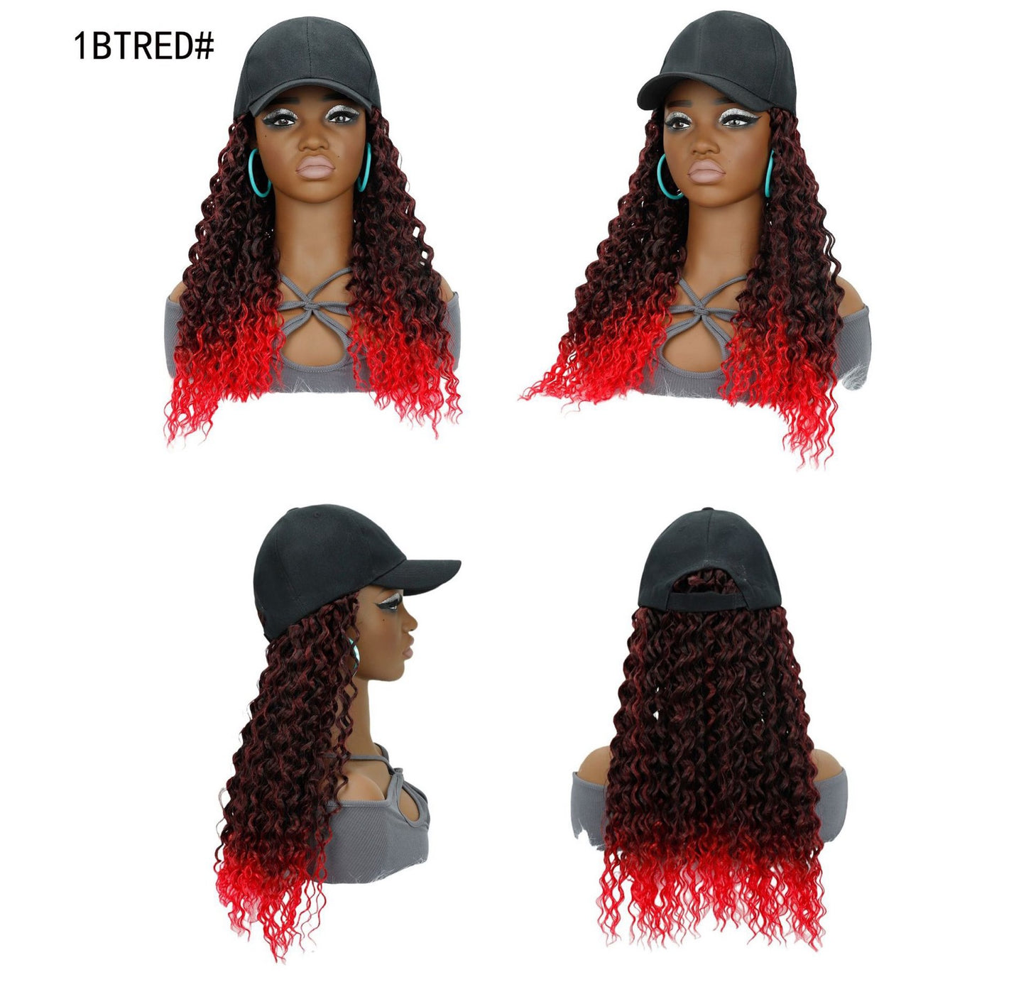 Long Baseball Cap with Curly Hair Attached 18inch Hat Wig for Women