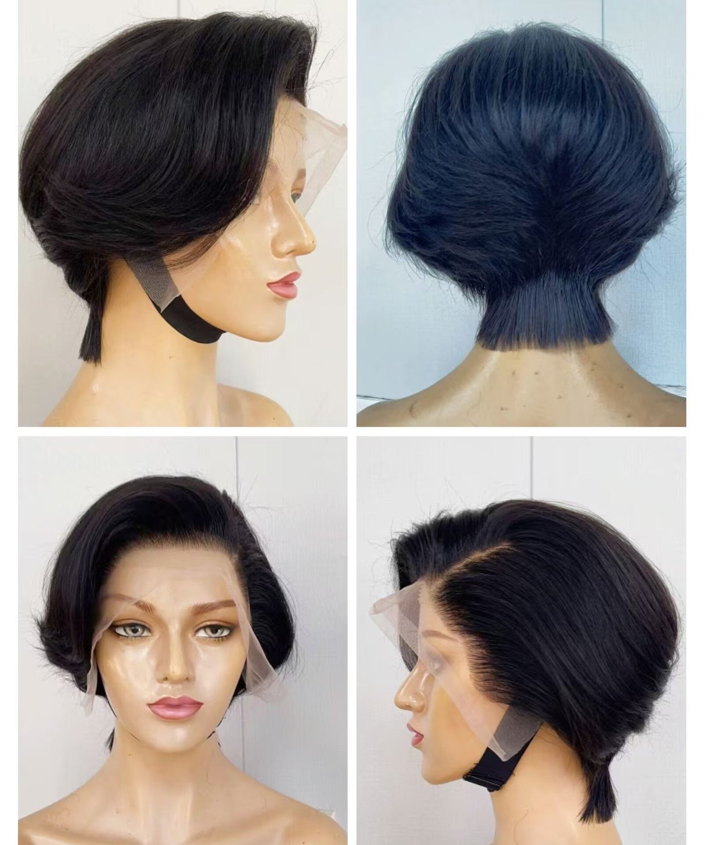 Human Hair Straight Pixie Cut Wig Lace Front 13x4 for African American