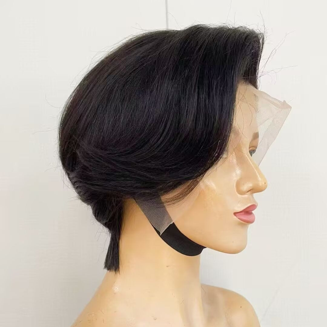 Human Hair Straight Pixie Cut Wig Lace Front 13x4 for African American