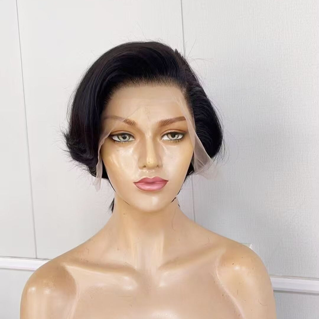 Human Hair Straight Pixie Cut Wig Lace Front 13x4 for African American