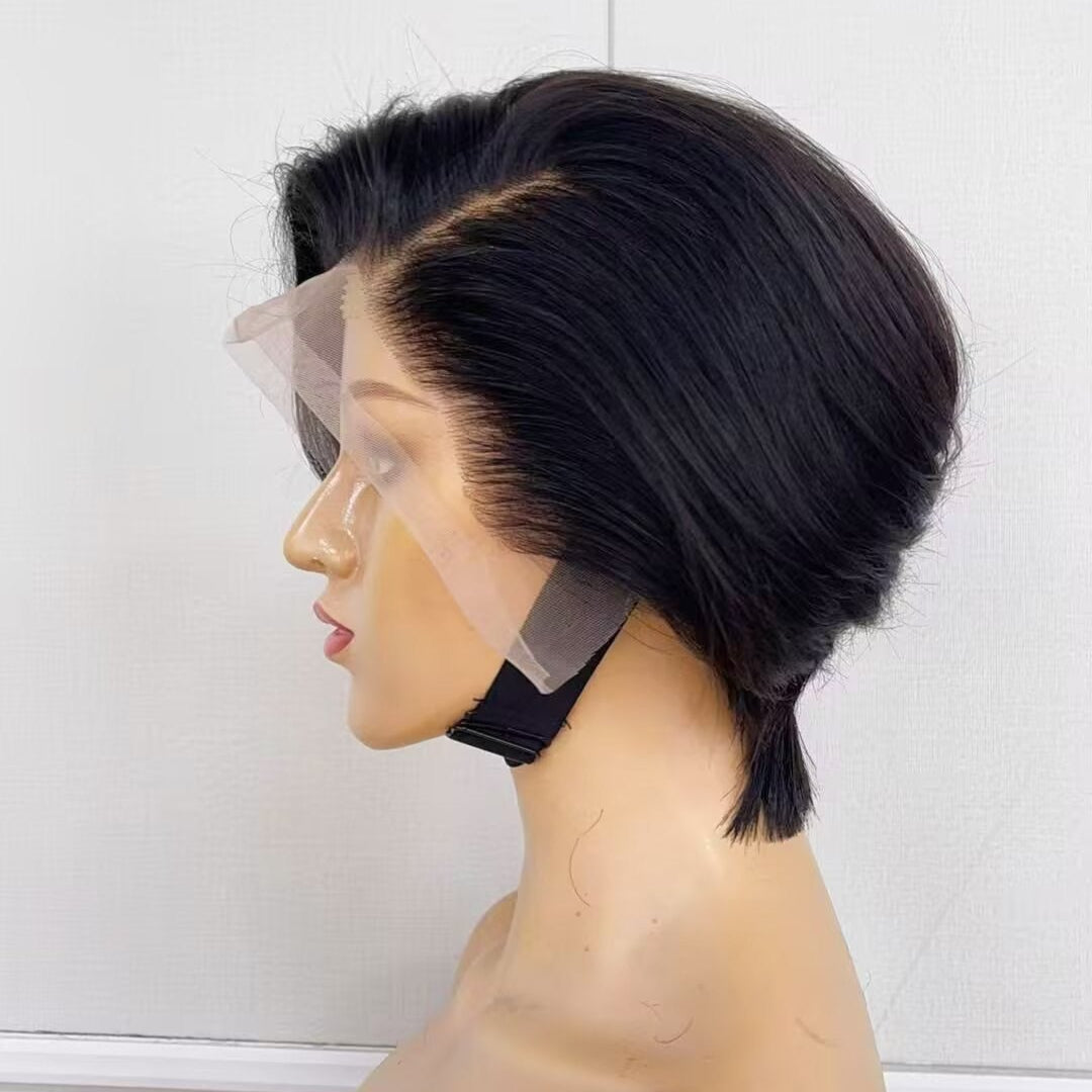 Human Hair Straight Pixie Cut Wig Lace Front 13x4 for African American