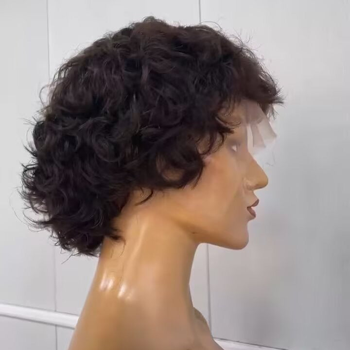 Short Human Hair Pixie Cut Wig Lace Frontal 13x4 Black Natural Wave for Black Women