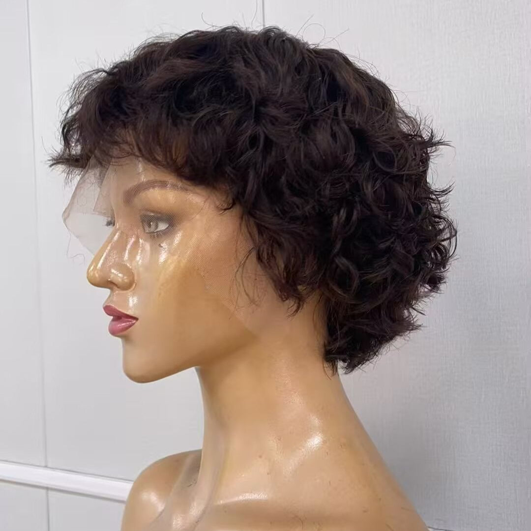 Short Human Hair Pixie Cut Wig Lace Frontal 13x4 Black Natural Wave for Black Women