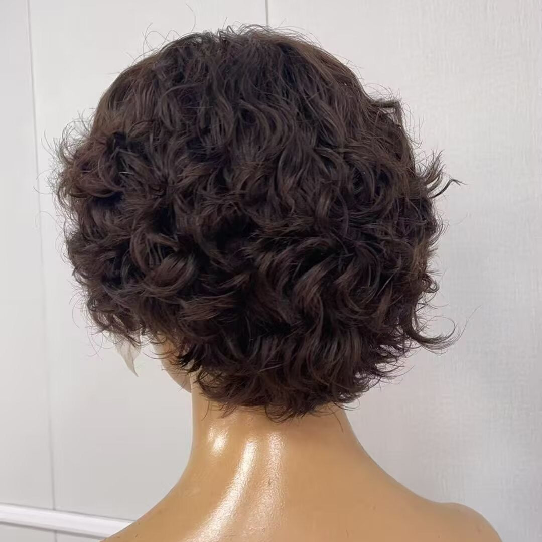 Short Human Hair Pixie Cut Wig Lace Frontal 13x4 Black Natural Wave for Black Women
