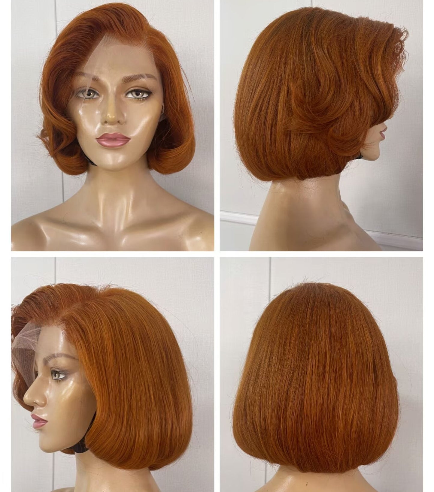 Colored Pixie Cut Lace Frontal Bob Wig Human Hair #350 Orange color for African American