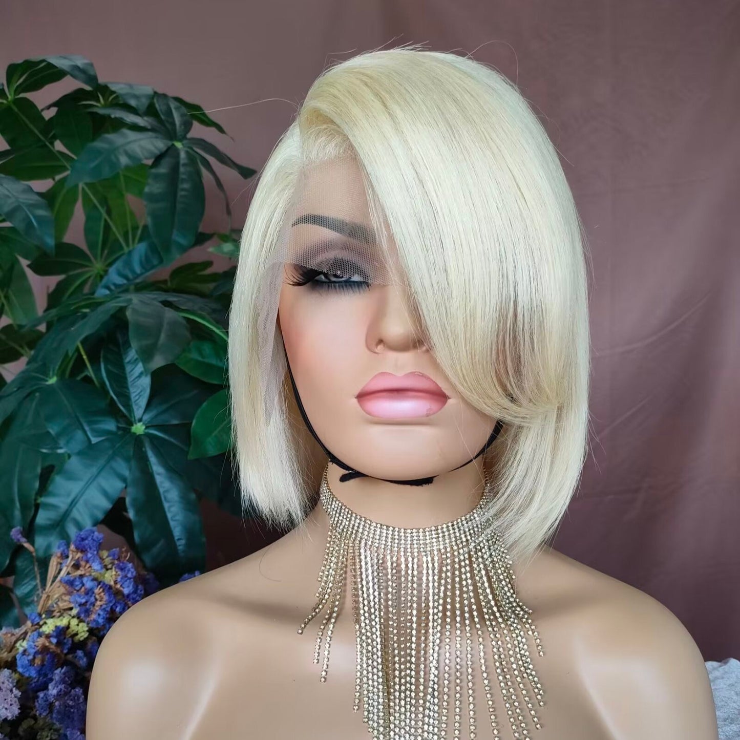 Blonde Human Hair Pixie Cut Bob Wig Lace Frontal 13x4 for Black Women
