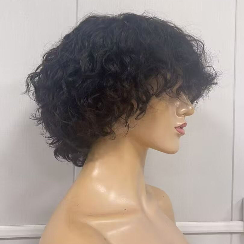 Black Human Hair Pixie Cut Wig Natural Wave Lace Frontal 13x4 for African American