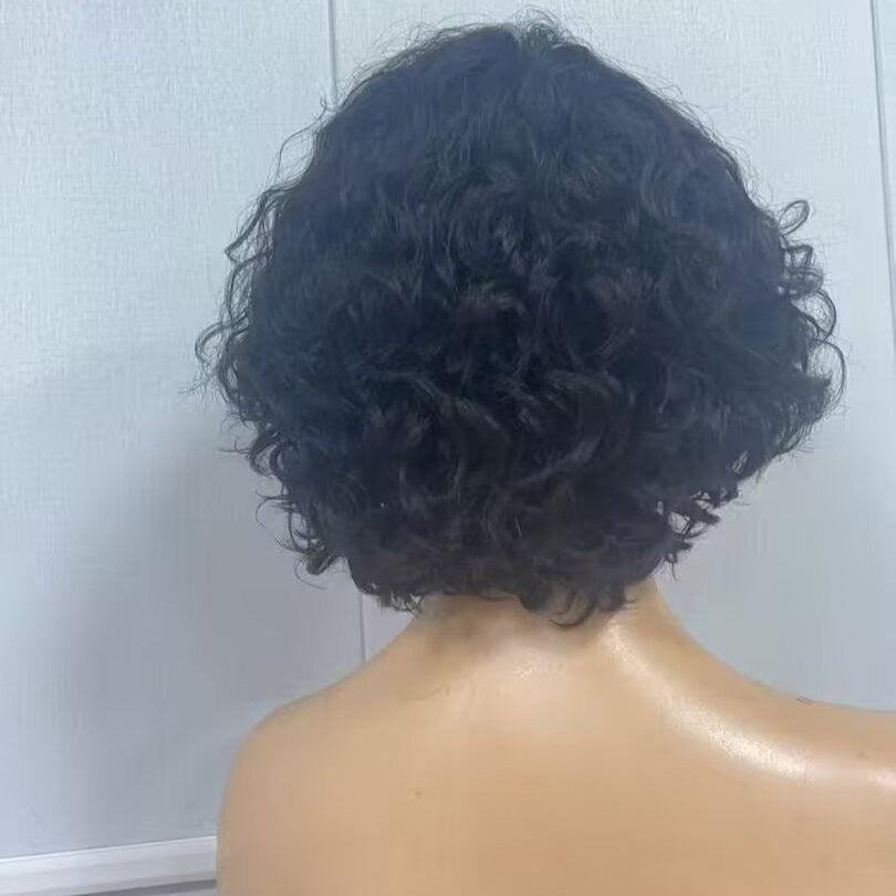 Black Human Hair Pixie Cut Wig Natural Wave Lace Frontal 13x4 for African American