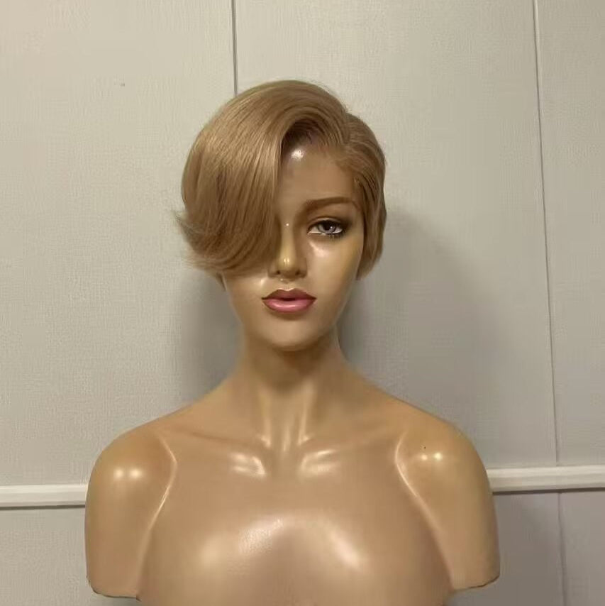 Light Brown Pixie Cut Human Hair Straight Wig Lace frontal for African American