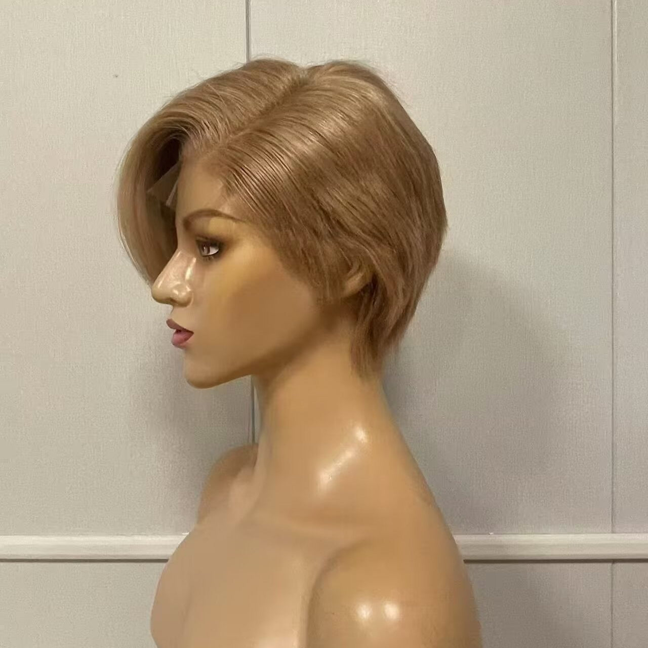 Light Brown Pixie Cut Human Hair Straight Wig Lace frontal for African American