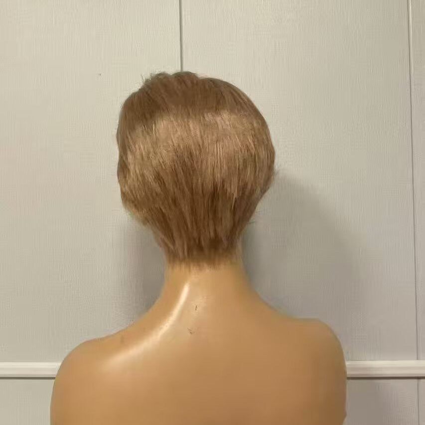 Light Brown Pixie Cut Human Hair Straight Wig Lace frontal for African American