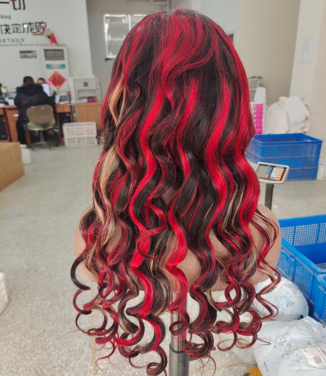 Red Highlight Loose Wave Glueless Lace Wig Human Hair for African American