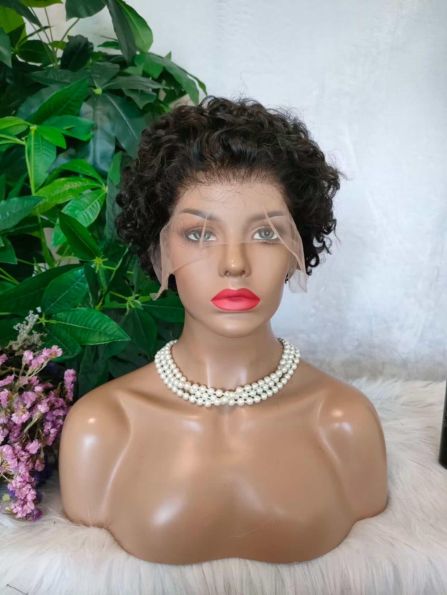 Black Curly Pixie Cut Lace Frontal Wigs 13x4 Side Part for African American