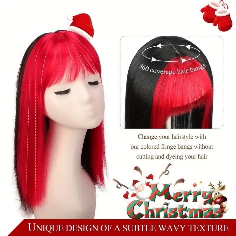 ombre red Hair Topper with Bangs Clip in Hairpiece for women Halloween Cosplay Theme Party Dating