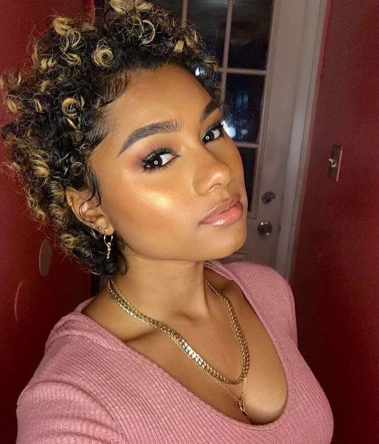 Dark Brown Ombre Black Curly Pixie Cut Wig Lace Frontal Human Hair