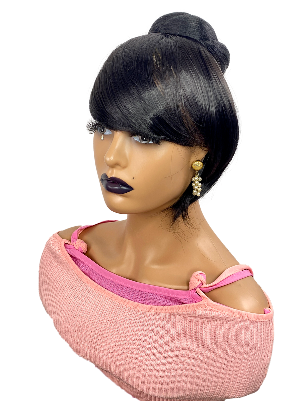 Bun with Bang Set 2pcs - Swoop Side Black Bangs with Twist Braided Bun
