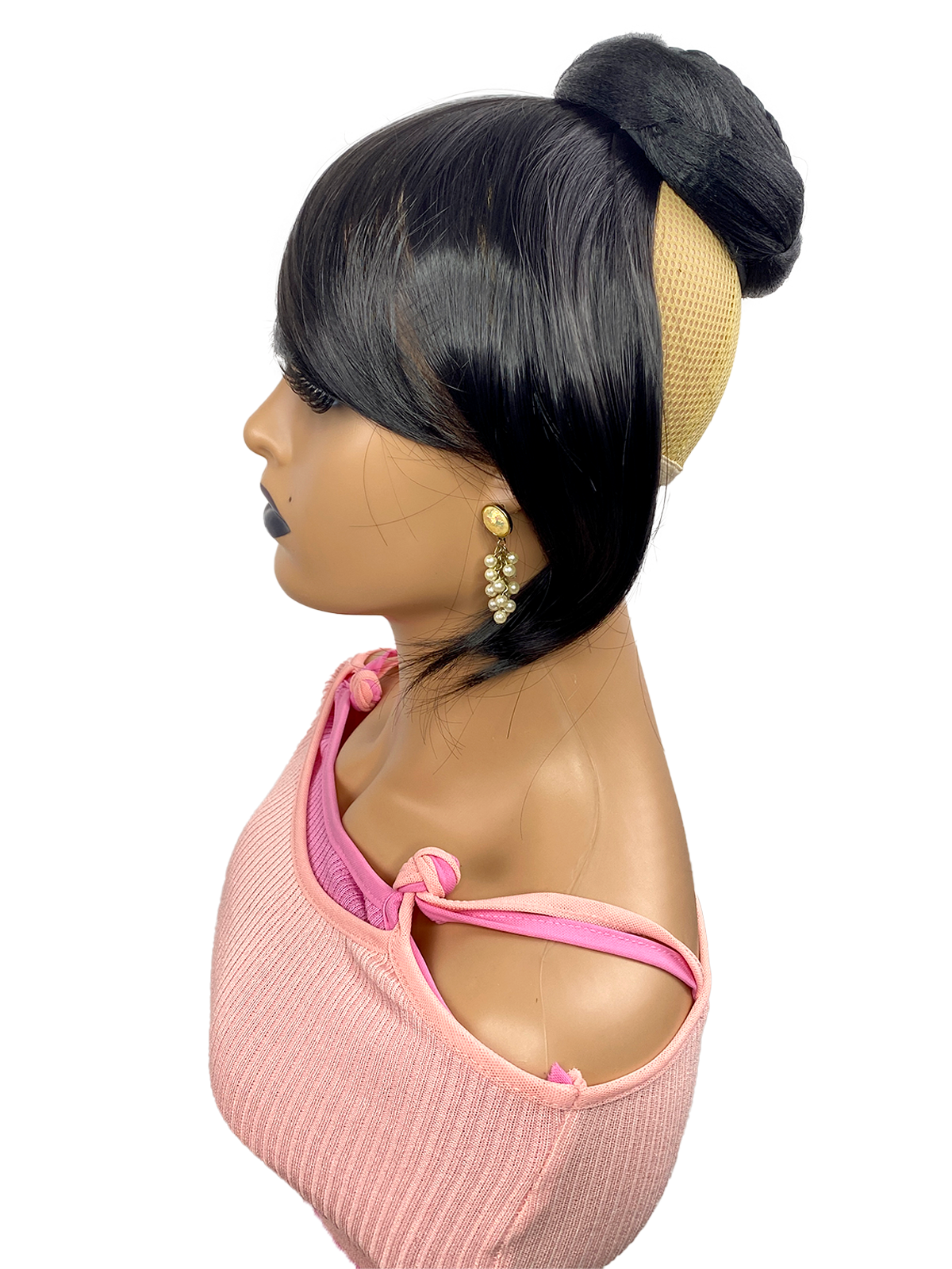 Bun with Bang Set 2pcs - Swoop Side Black Bangs with Twist Braided Bun