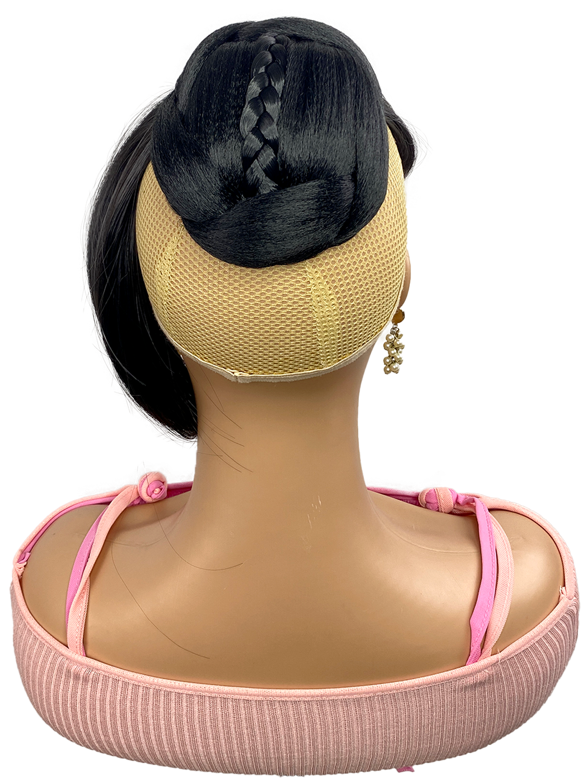Bun with Bang Set 2pcs - Swoop Side Black Bangs with Twist Braided Bun