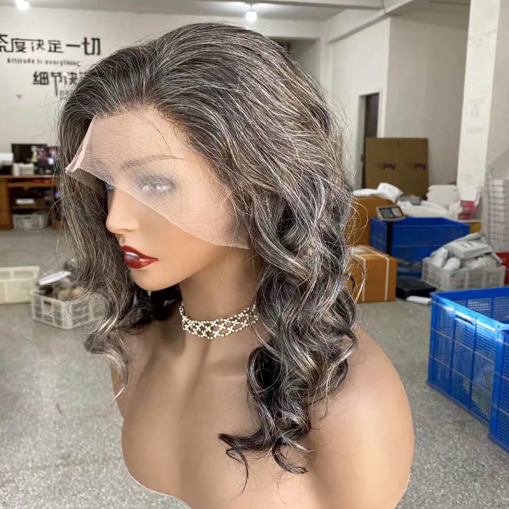 Grey Mix Color Human Hair Loose Wave Wig Lace Frontal for African American-2