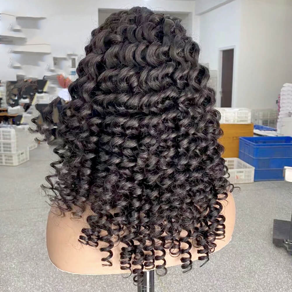 Black Kinky Curl Human Hair Lace frontal Wig 250% Density for African American-3