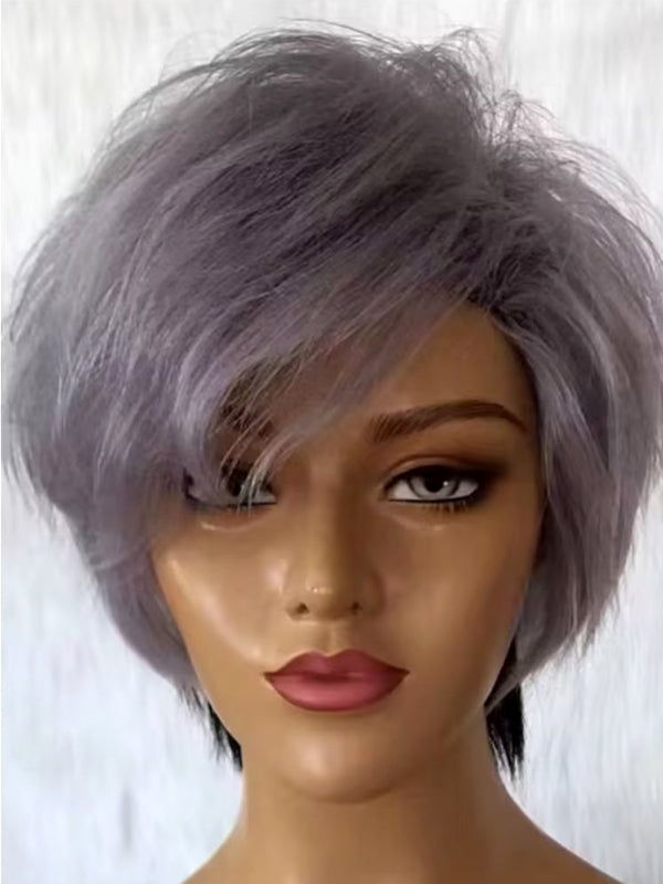 Grey Straight Human Hair Wig Lace Frontal 13x6 for African American-1