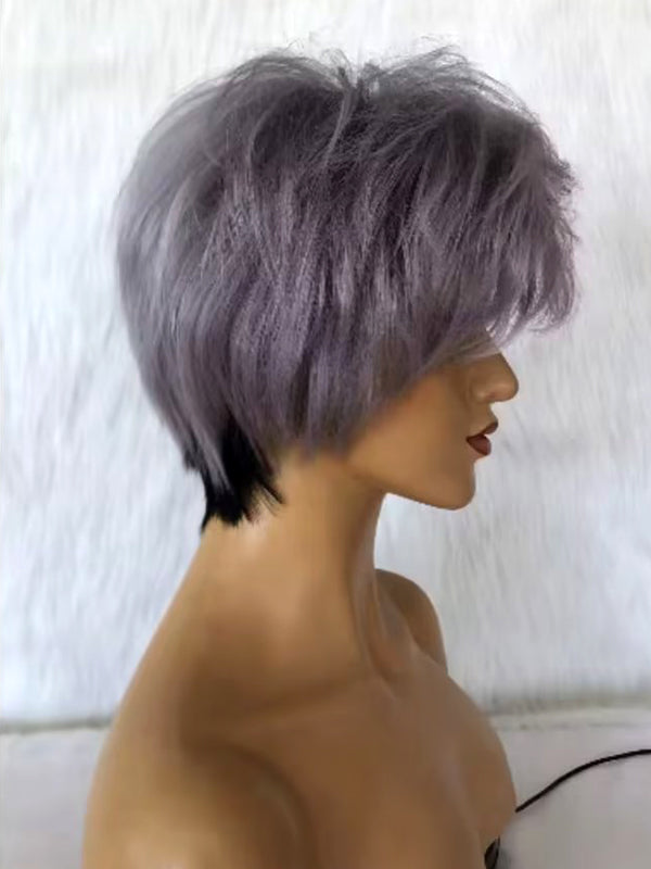 Grey Straight Human Hair Wig Lace Frontal 13x6 for African American-2