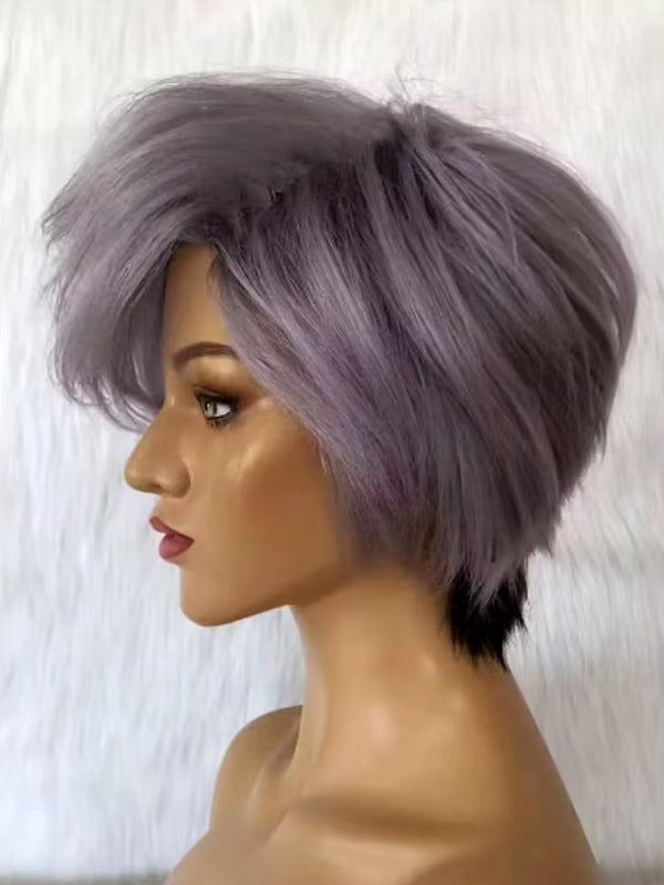 Grey Straight Human Hair Wig Lace Frontal 13x6 for African American-3