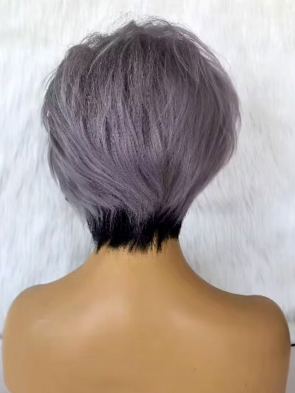 Grey Straight Human Hair Wig Lace Frontal 13x6 for African American-4