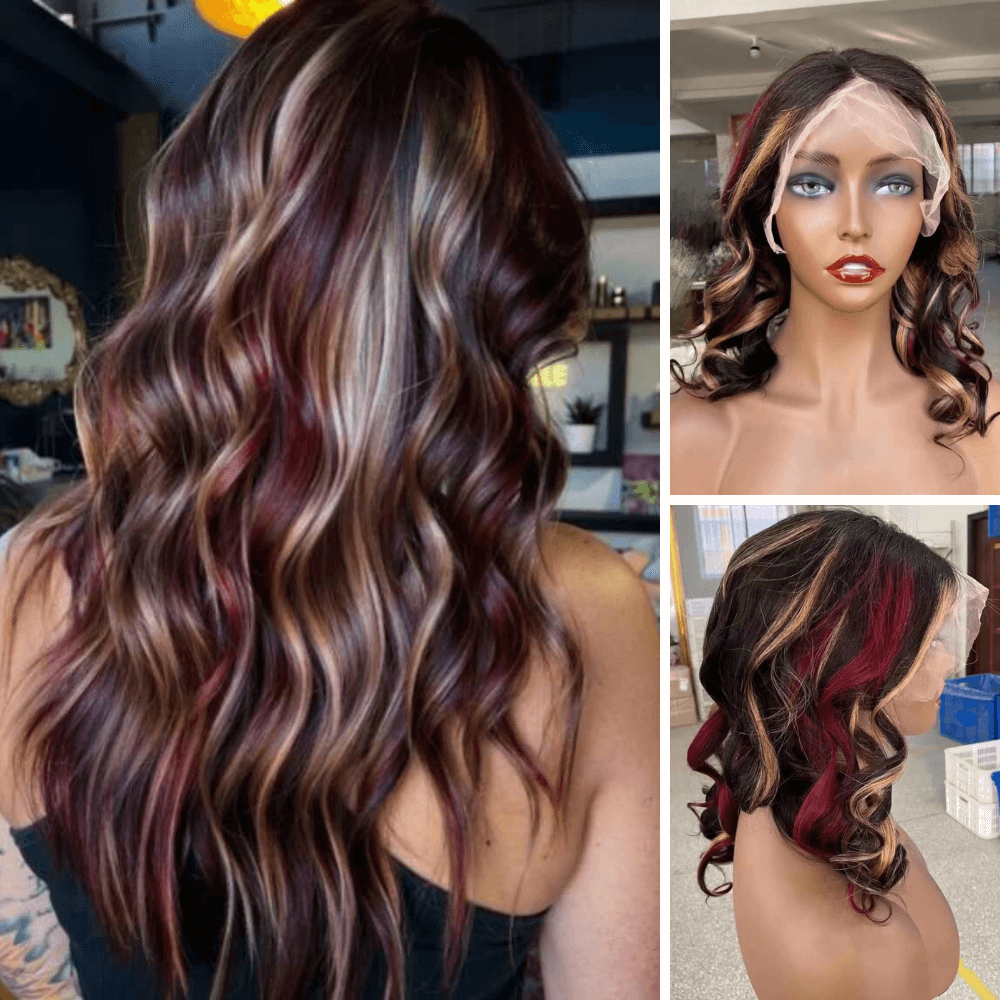 Red Highlight Human Hair Lace Frontal Wig Loose Wave for African American-1