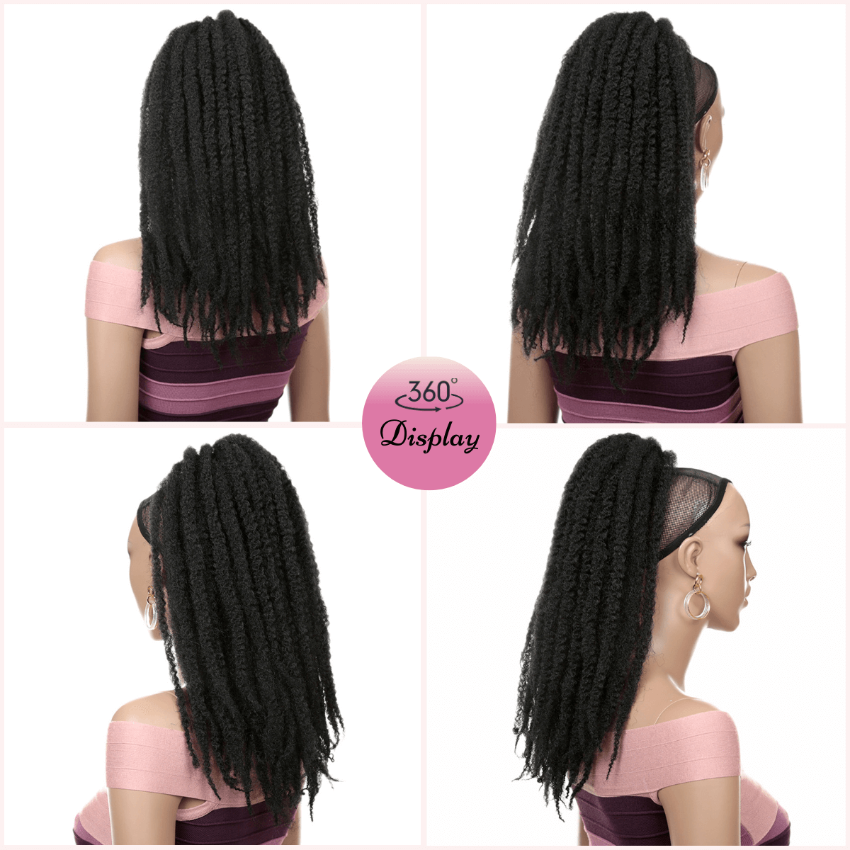 18 Inch Black Marley Hair Ponytail Afro Kinky Braiding Hair Ponytail for Black Women