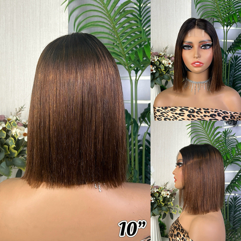 2x6 Kim Bob Wig Glueless 10inch Bone Straight Middle Part Human Hair for African American