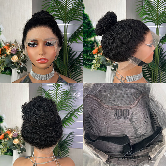 360 Full Lace Wig Afro Kinky Curl High Puff Bun Human Hair Wigs