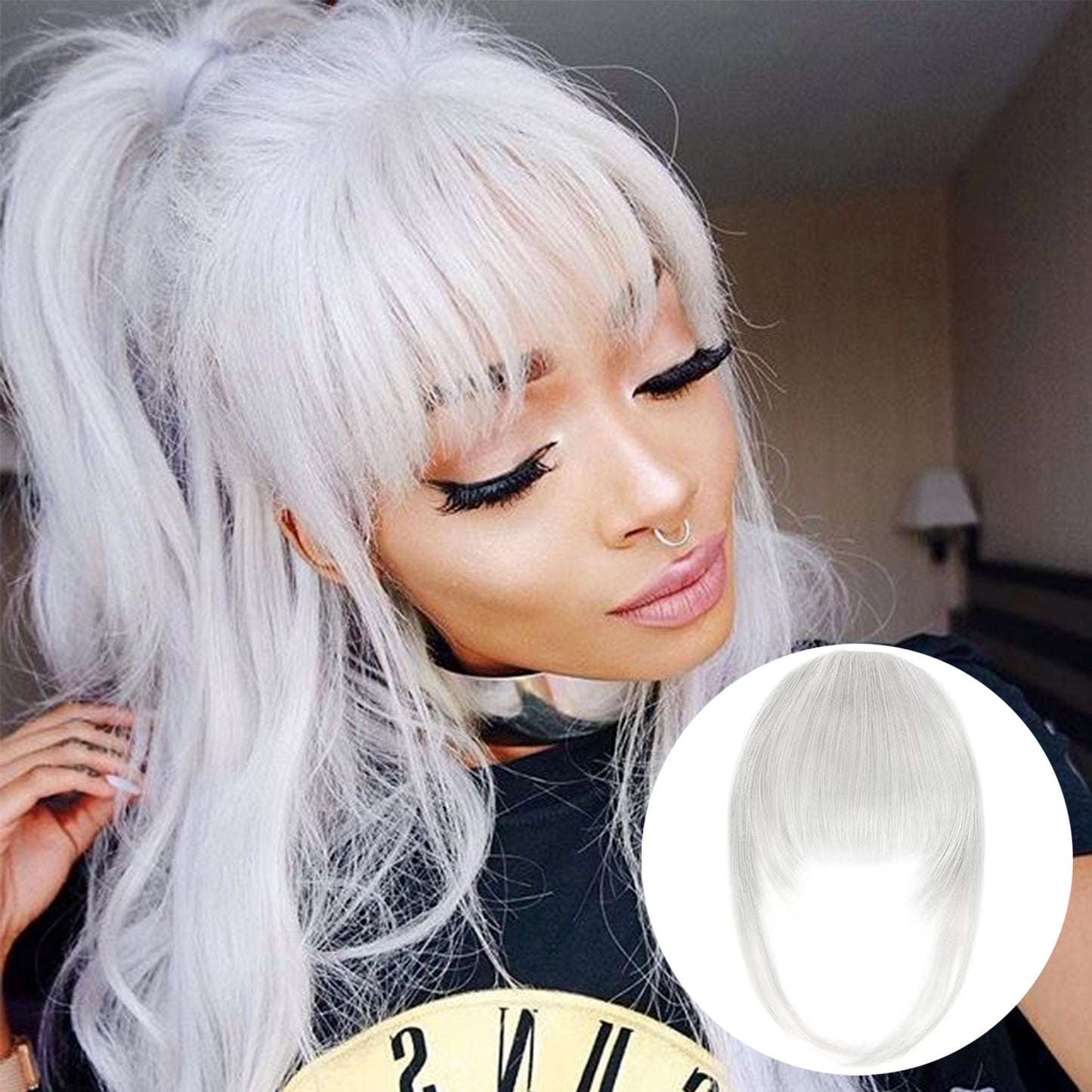 VANANGA French Hair Bangs Clip on Long Wispy Bangs Hair with Temples Fringe Hair Piece