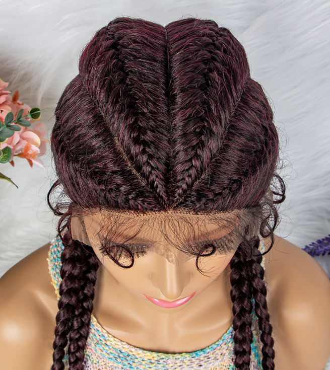 36inch Synthetic Black Long Braided Lace Front Wigs For African American