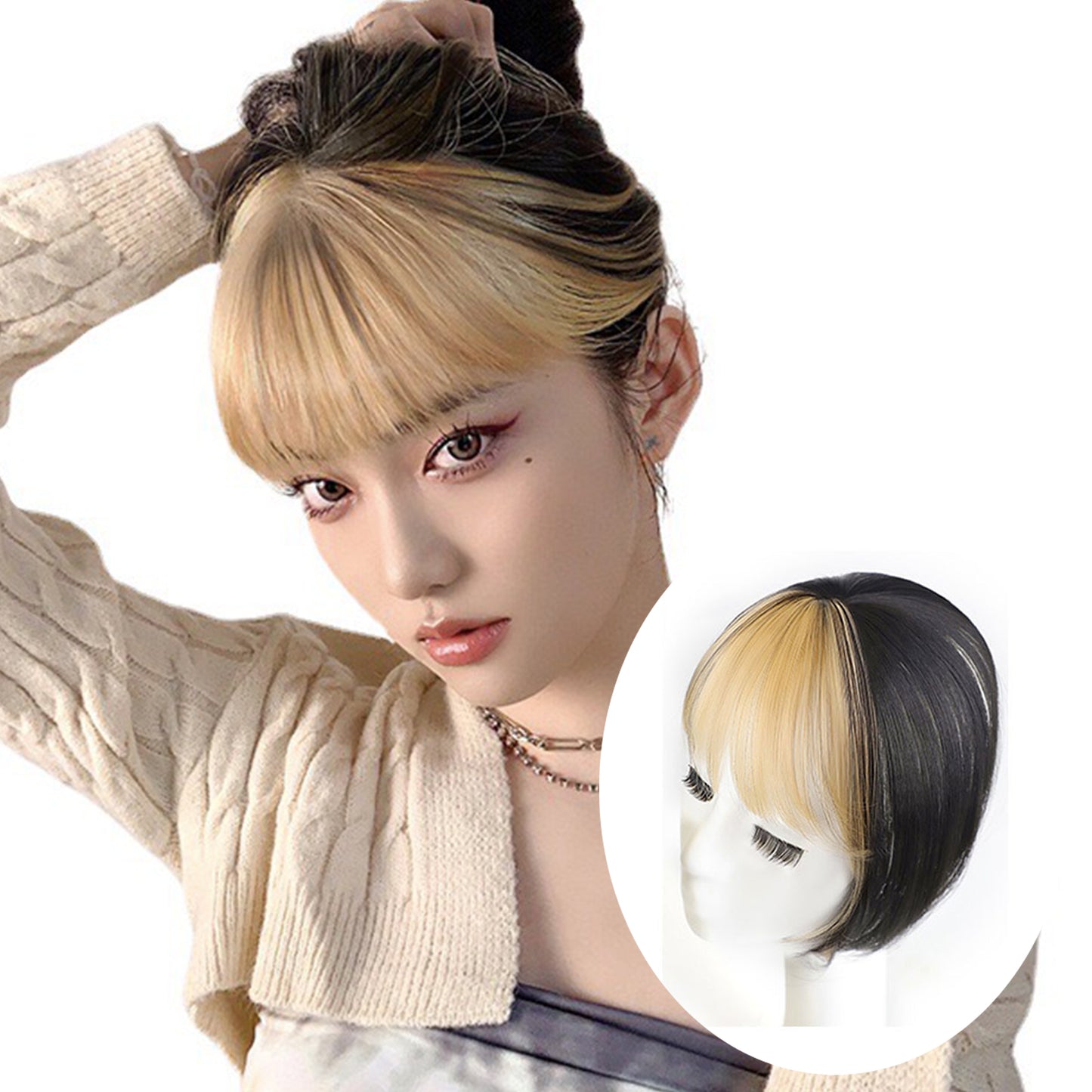 3D French Bangs Topper Black with Blonde Color