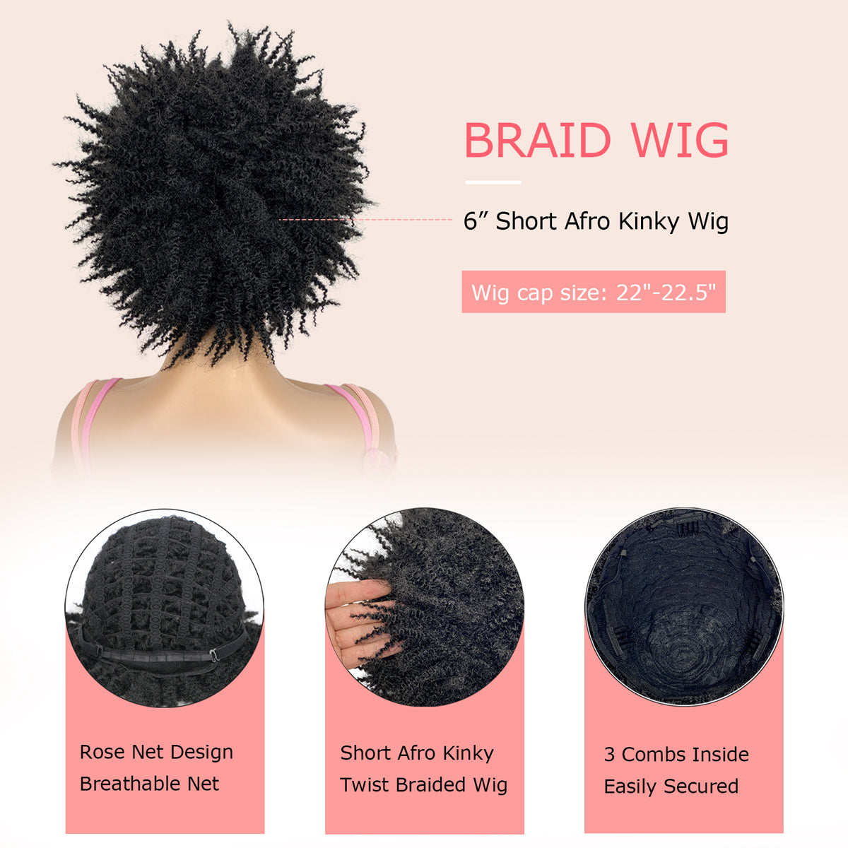 VAVANGA Short Afro Kinky Wigs for Women 6inch Natural Crochet Braided Wig Synthetic Hair Afro Puff Twist Braids Wigs Dreadlocks Twisted Braiding Wig for Black Women