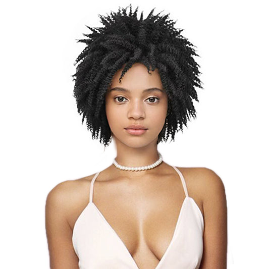 VAVANGA Short Afro Kinky Wigs for Women 6inch Natural Crochet Braided Wig Synthetic Hair Afro Puff Twist Braids Wigs Dreadlocks Twisted Braiding Wig for Black Women