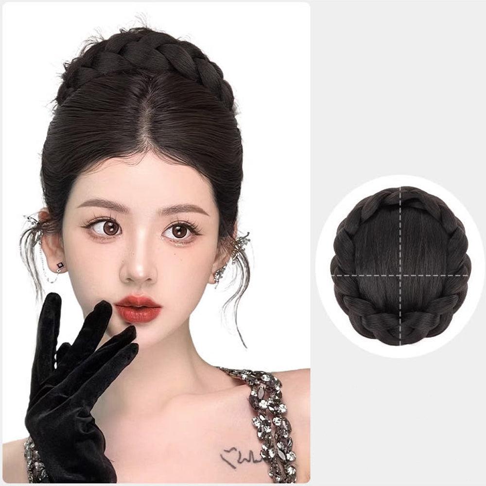 VAVANGA Large Size Braided Hair Buns Clip in Hairpiece Twisted Bun Clip on Messy Bun Hair Donut Black Updo Chignon Bun Ponytail Extension Hair Piece for Women