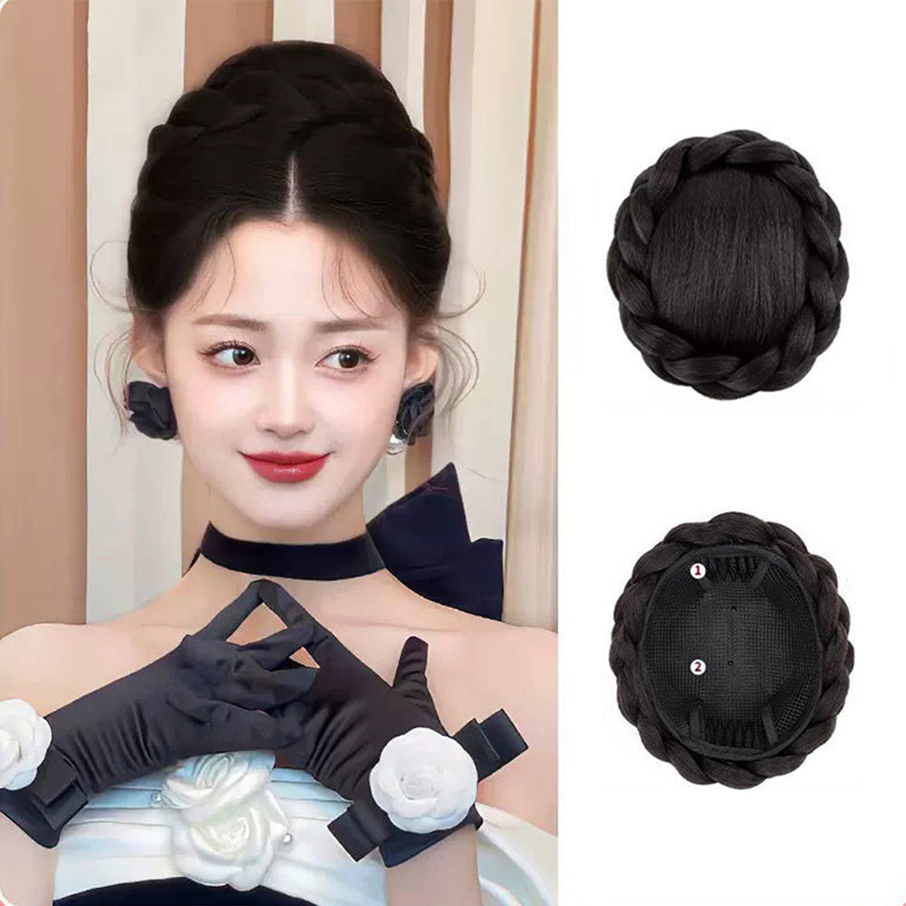 VAVANGA Large Size Braided Hair Buns Clip in Hairpiece Twisted Bun Clip on Messy Bun Hair Donut Black Updo Chignon Bun Ponytail Extension Hair Piece for Women