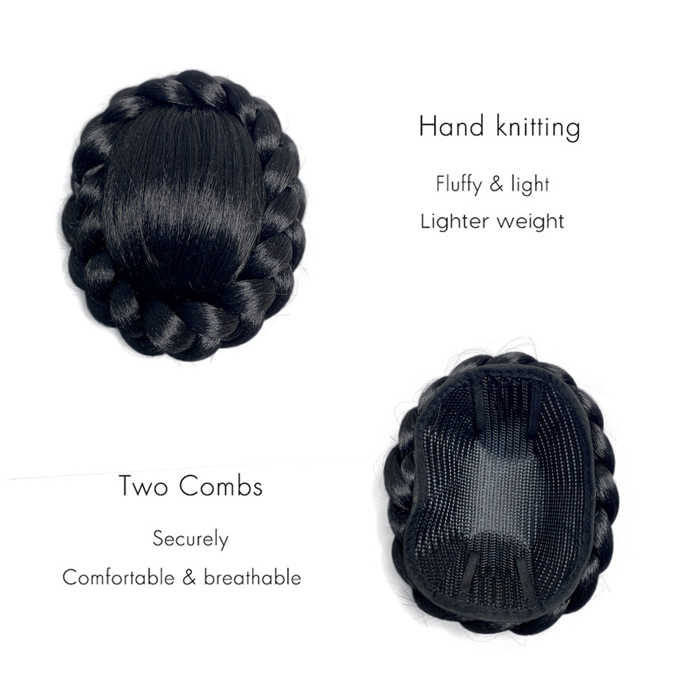 VAVANGA Large Size Braided Hair Buns Clip in Hairpiece Twisted Bun Clip on Messy Bun Hair Donut Black Updo Chignon Bun Ponytail Extension Hair Piece for Women