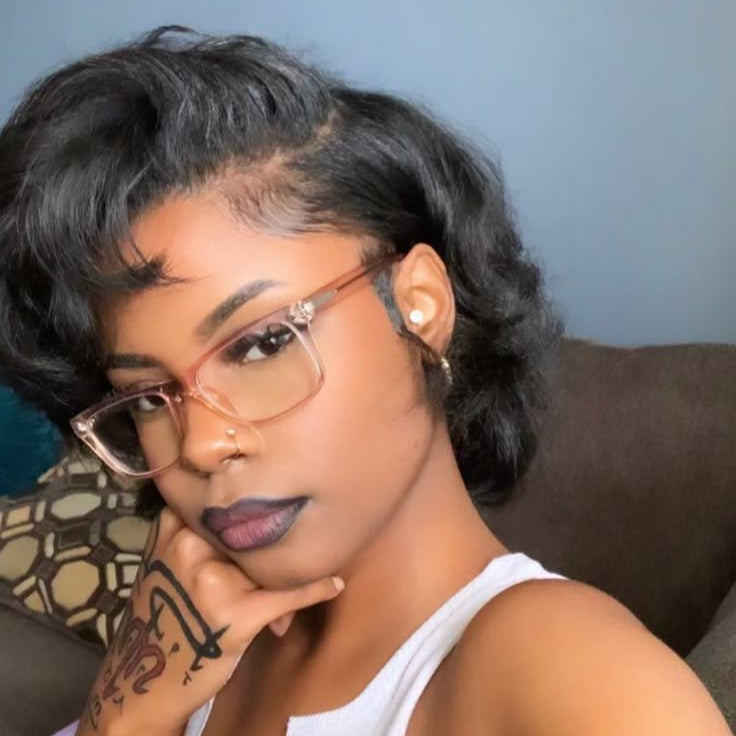 100% Human Hair Pixie Cut Wigs Lace Front 13x6 for African American