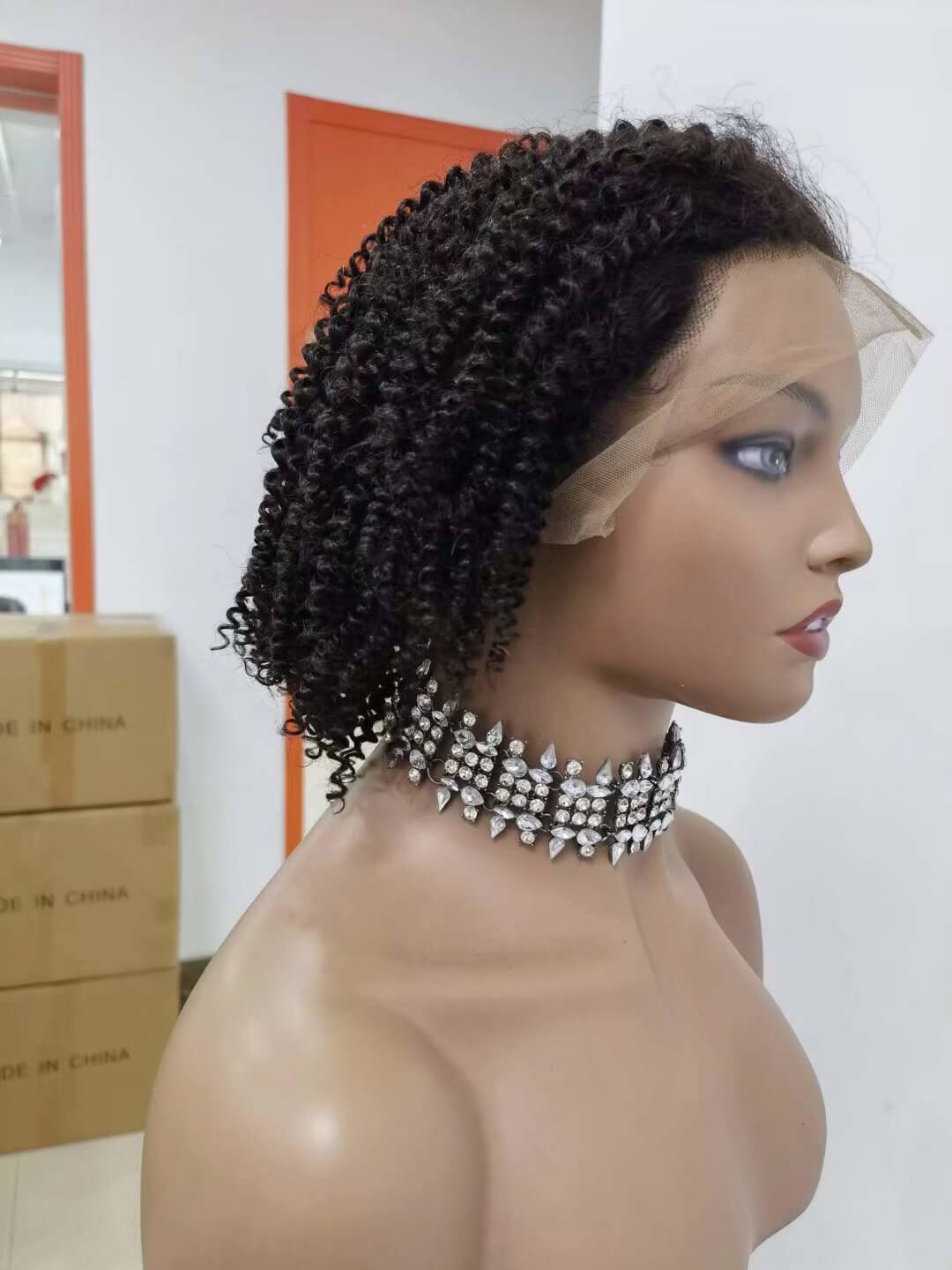 Short Kinky Curl Human Hair Lace Wig 13×4 Lace Front Wig-2