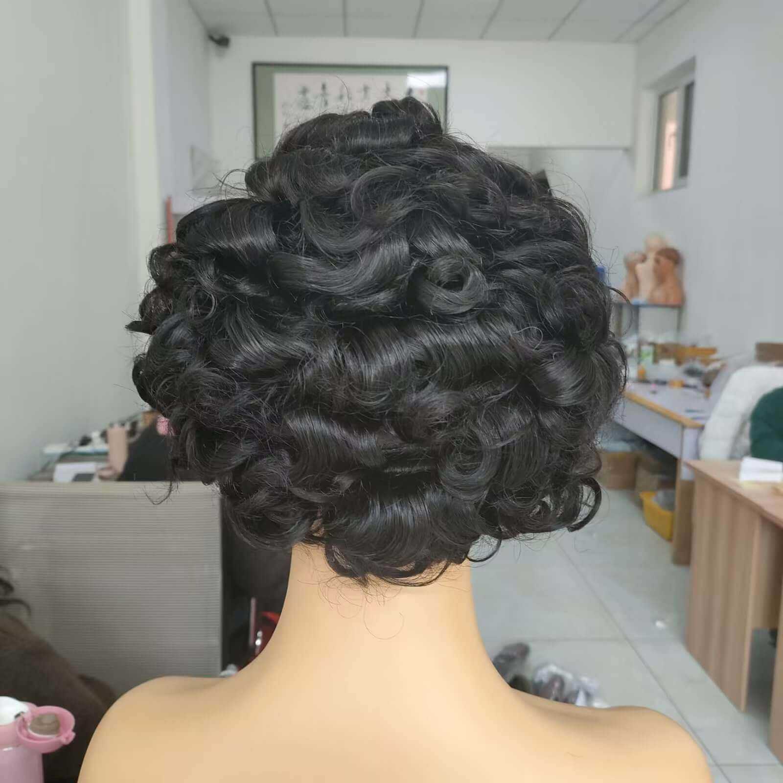 black loose wave pixie cut wig human hair