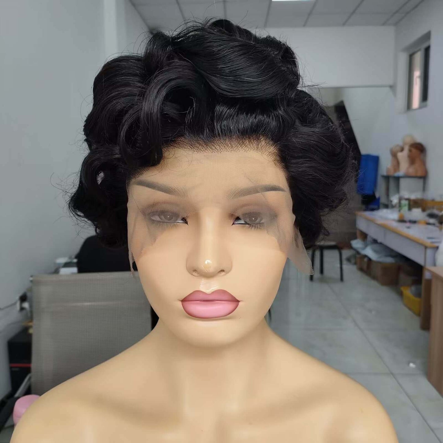 black short loose wave pixie cut wig