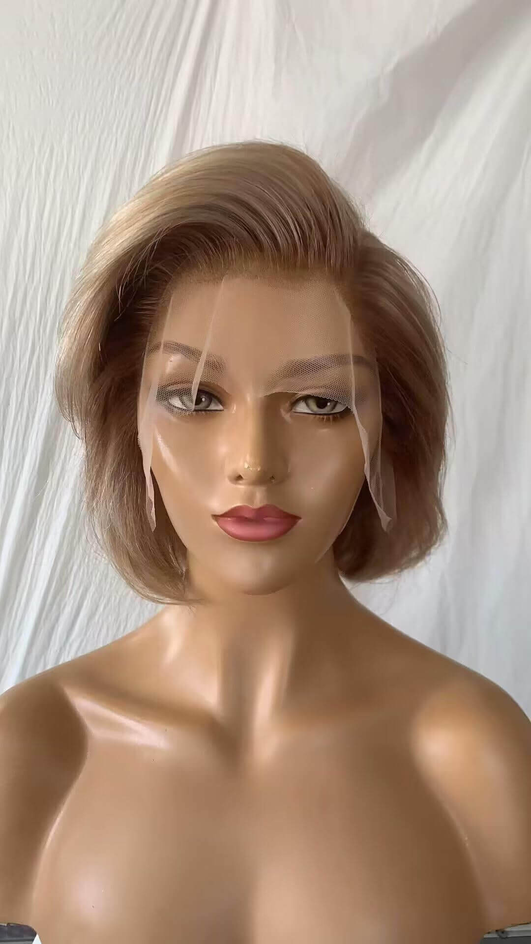 blonde mix light brown straight bob wig human hair
