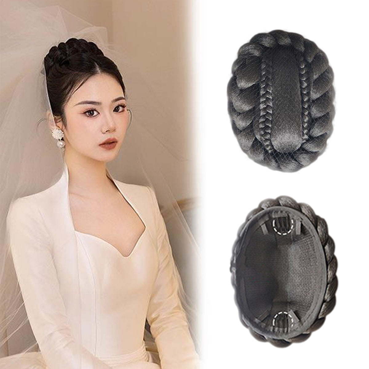VAVANGA Large Size Braided Hair Bun Hairpiece Bride Hair Bun Clip in Synthetic Hair Updo Twisted Chignon Bun Ponytail Hair Extensions Hair Donut China Buns Hair Piece for Women